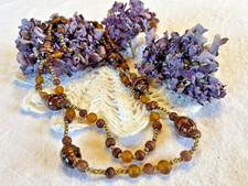 Collier sautoir ancien perles verre Murano marron doré