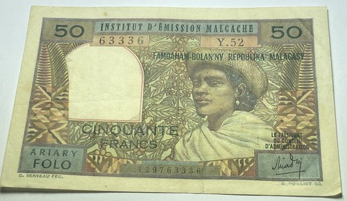 Billet francs madagascar - 50, /