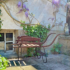 Ancien Porte Plantes/Bûches Charrette Chariot Fixe Métal et Bois - Déco Campagne