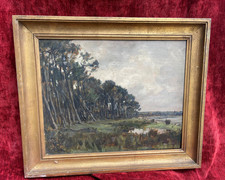 Unique tableau paysage forêt huile sur panneau de bois peinture fin XIXème