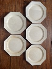 Lot de 5 Assiettes Plate Octogonal Faience Blanche Décors de Perle Montereau P 6