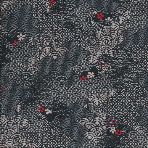 Tissu japonais lapins vagues - lapins,