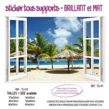 STICKER TROMPE OEIL FENETRE : ILE OCEAN PLAGE - 6 TAILLES - TLI-01