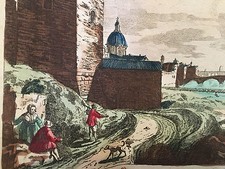 FLORENCE Vue d'optique Perspective 18 ème Gravure colorée d'époque XVIII View
