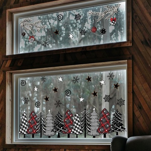 Stickers fenêtre noël plaid - fenêtre,
