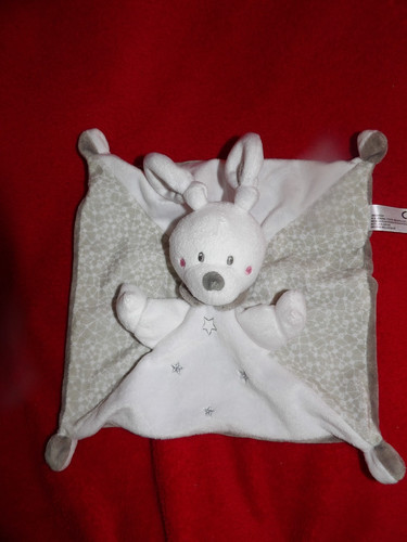 Doudou plat lapin blan gris - doudou,