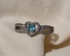 Ancienne Bague Coeur Argent Massif Topaze Bleue Et brillants - Taille 54