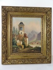 Tableau horloge pendule peinture animée boite à musique Ecole Suisse fin XIXe