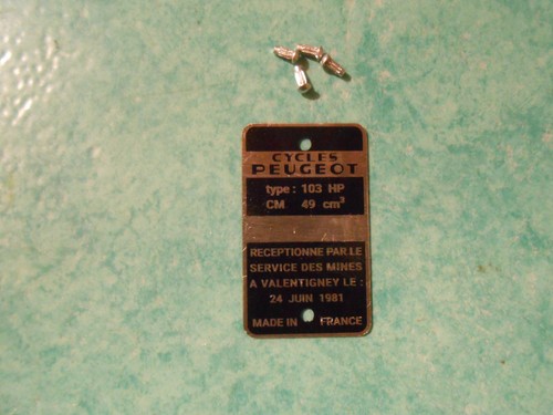 Plaque mines peugeot 103 - peugeot,