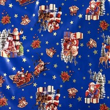 MEWATU Nappe de Table en Toile Cirée 137D Bleu Noël Père Noël Carré Rond Oval