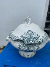 SOUPIERE ANCIENNE EN FAIENCE DE ST AMAND DECOR FLORAL LEBACQZ BOUCHARD DEBUT XXE