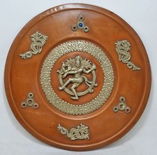 Antique Cuivre Laiton Rond Décoratifs God Nataraj Plaque Original Main Crafted