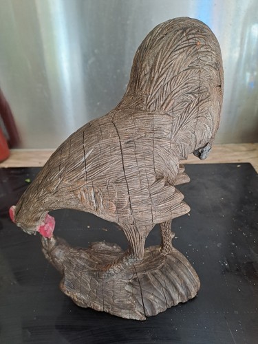 Sculpture bois combat - bois, coq