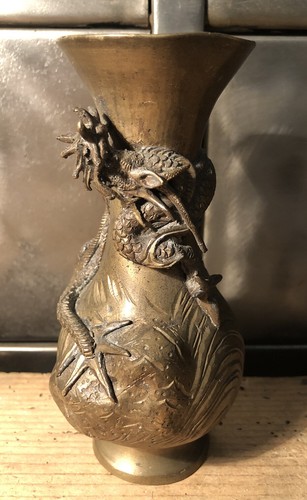 Vase bronze décor dragon - vase,