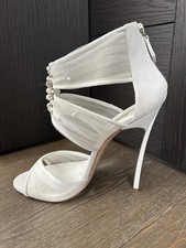 Casadei White Suede Organze Sandal Heel 39