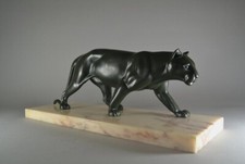 Art deco Leducq metal panther on marble base