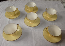 Service à café Vintage de couleur jaune et or 6 personnes en faïence de Salins