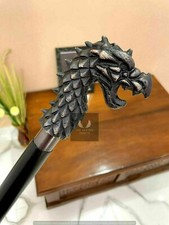 Canne Pliante En Bois Avec Poignée En Tête De Dragon Style Victorien Cadeau Neuf