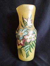Legras / Vase en verre teinté jaune et émaillé de bouquet fleurs / Art Nouveau