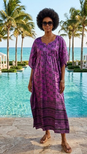 Purple black printed kaftan - black,