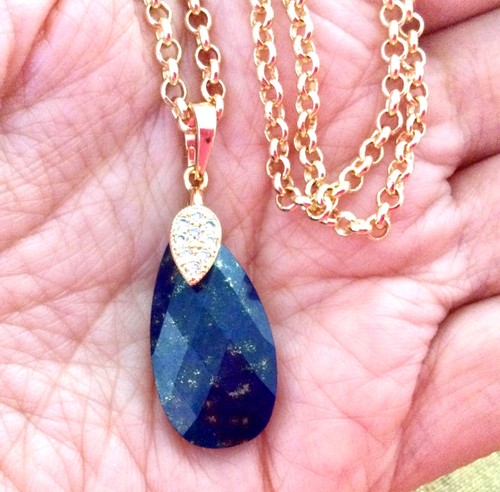 Collier plaqué lapis - plaqué, or-lapis