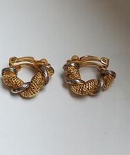 Boucles D'oreilles Clips Demi Créole Torsadé Doré Et Argenté/ Vintage