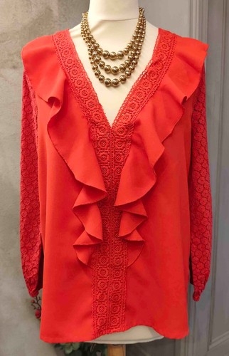 Blouse rouge volants et - blouse,