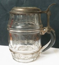 Chope en verre taillé et étain objet ancien