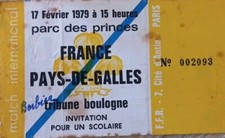 Billet Match Rugby Tournoi 5 Nations FRANCE-GALLES 1979 Au Parc Des Princes...