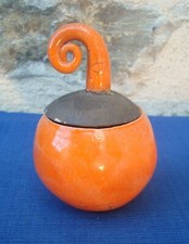 V48 Jolie Boite Citrouille Ceramique RAKU Art Fait Main Asiatique orange noir