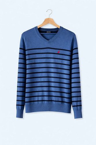 Pull nautica col - rayé, bleu