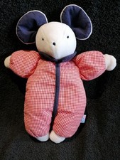doudou peluche souris blanche bleue vichy rouge Sucre d'orge  Etat neuf