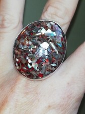 BAGUE ANCIENNE EN ARGENT 925 gros cabochon de nacre sous resine