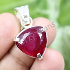 26.95 CT Naturel Rouge Sang Rubis Trillion 925 Pendentif Argent Massif Certifié