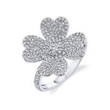14K or Blanc Diamant Trèfle Fleur Heart Ring Cocktail Ensemble Pavé Rond Naturel