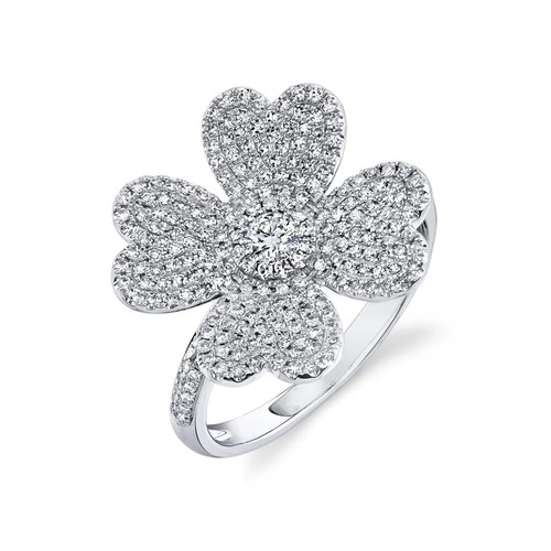 14k blanc diamant trèfle - or,