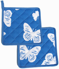 2x Maniques Papillons Kracht Cuisine Déco Matelassé Cuisiner Grillage Bleu Blanc