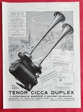 Publicité de Presse Automobile Avertisseur TENOR CICCA DUPLEX et ANGLETERRE 1934