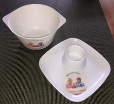 BONNE NUIT LES PETITS coquetier et Bol VOLUFORM mélamine 1960 ORTF Nounours !