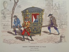 BELLE GRAVURE ANCIENNE Chaise à porteurs Costumes Paris Fashion Plate