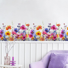 Watercolor Flower Wall Corner Stickers Floral Garden Baseboard Skirting Line