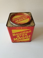 Ancienne boite publicitaire en métal Bouillon Gras MAGGI Hauteur 16cm (Vintage)