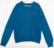 Pull homme Fred Perry bleu turquoise manches longues en coton taille M