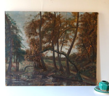 Grande peinture à l'huile - Vallée de la rivière C. Fondanèche à l'automne années 60