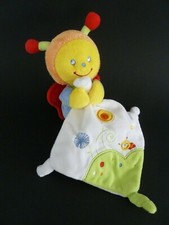 *. DOUDOU PELUCHE POMMETTE  ABEILLE BLEU MOUCHOIR BLANC VERT TBE