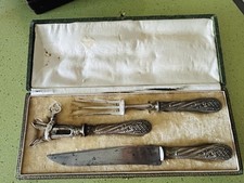 Service à gigot 3 pièces couverts anciens en argent fourré écrin chagrin vert