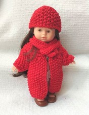 tenue rouge pour poupée Mini Corolline Corolle gilet écharpe et bonnet