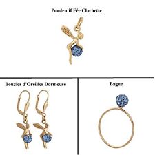 Dolly-Bijoux Pendentif La fée Clochette 3D Boule de Cristal Bleu Plaqué Or 18k