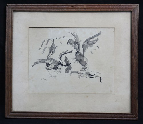 Combat coqs dessin original - combat,