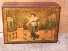 Ancien coffret à bijoux déco femme oiseaux 1900